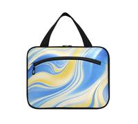 Blu Giallo Onde Hanging Bag per gli uomini che viaggiano con gancio Designer Custodia espandibile per articoli da toeletta Cruise Travel Hotel maleta para maquillaje, Onde Gialle Blu, L, casual