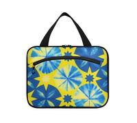 Blu-Giallo Tie-dye Borse Appese per le Donne Viaggiare con Gancio, Designer Essenziale Cosmetico Trucco Sacchetto per Viaggio Trucco Palestra Bolso de para Mujer L