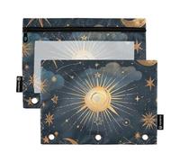 Blu-Gold Tarocchi astrologia astuccio con finestra trasparente anelli matita astuccio trasparente finestra e occhielli 3 anelli raccoglitore tasca per forniture per ufficio multicolore 2 pezzi