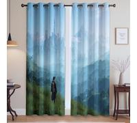 Blu Illustrazione Città Lontana Visione Fantastica Tende Protezione Termica Dal Freddo Tende 2 Pezzi Con Gancio E Cinghia Adatto Alla Camera Dei Bambini