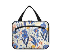 Blu Iris Sfondo Bianco Moderno Scandinavo Appeso Borse da Viaggio per le Donne Articoli da toeletta con Gancio, Designer Portatile Grande Capacità Trucco Borsa per Accessori da Viaggio Cartera para