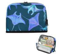 Blu Manta Rays Meduse Storage Pencil Bags Big Pencil Pouch Zipper Pencil Case Classroom Pen Bag Boys Stampe Back to School Adulti Forniture per ufficio