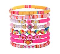 Blu Messaggio Per Anelli In Acciaio Bracciali Set Colorful Heart Star Polymer Beaded Pearl Clay Stackable Charm Kidcore Aesthetic Summer Beach Layering Messaggio Perlato Naturale 4 Gioielli In Acciaio