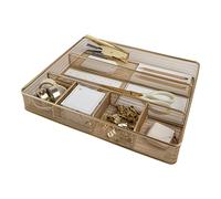 Blu Monaco Vassoio organizer per cassetti da scrivania, per l'organizzazione dell'ufficio, 6 scomparti, in rete metallica dorata, grande organizer per cassetti per accessori e forniture per ufficio