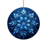 Blu Natale Fiocco di Neve di Stampa Ceramica Pendente Rotondo Per Gli Ornamenti Da Viaggio Per