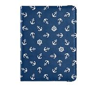 Blu Navy Ancore e Nave Modello Famiglia Viaggio In Pelle Porta Passaporto Sicuro Nascosto Porta Libro Passaporto per Le Donne Viaggio di Lavoro, Motivo con ancora e ruota della nave blu navy, Taglia