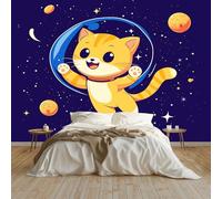Blu Navy Arte murale moderna carta da parati panoramica 200 x 140 cm Animato Corpi Celesti Gatti Murali in tessuto non tessuto carta da parati fotografica da parete murale, per soggiorno camera