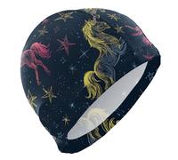 Blu Navy Unicorni Nuoto per Adulti Capelli Corti Impermeabile Nuoto per le Donne Protezione dei Capelli e Drag Riduzione Gorras de natacion para Mujer