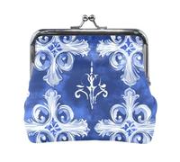 Blu navy Vintage Croce Fiori Donna Piccola Pelle Cambiare Borsa Portatile Chiusura Portafoglio Porta Carte per le Donne