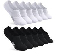 Blu Ninfee Calze da ginnastica da donna, di calzini imbottiti per corsa, sport, invisibili e non esposti da uomo, atletici, taglio basso da palestra, 3 nero + 3 bianco, L