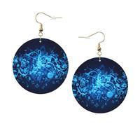 Blu Note Musicali Stampa Piercing Rotondo Orecchini In Pelle Set 1 Paio di Eleganti Orecchini In Pelle Penzolare Cerchio Per Le Donne Gioielli Regali, One Size, Poliestere