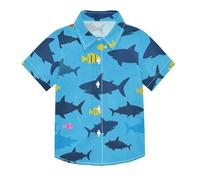 Blu Oceano Cartoon Shark Fish Silhouettes Hawaiian Manica Corta Button Down Camicia Casual Activewear Ragazzi Button Down, Sagome di pesce squalo del fumetto dell'oce, 5-6 Anni