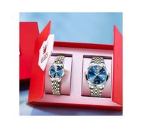 (Blu) OLEVS 9931 Orologio da coppia con design a rombo, orologio al quarzo da uomo e da donna in acciaio