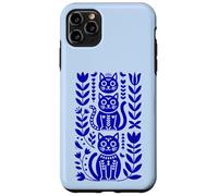 Blu Oltremare Folk Art Cats Scandinavian Boho Custodia per iPhone 11 Pro Max