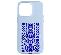 Blu Oltremare Folk Art Cats Scandinavian Boho Custodia per iPhone 15 Pro Max