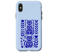 Blu Oltremare Folk Art Cats Scandinavian Boho Custodia per iPhone X/XS