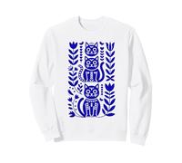 Blu Oltremare Folk Art Cats Scandinavian Boho Felpa