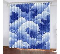 Blu Onde Dell'Oceano Oscurante Tenda,Blu Navy Opaco Tende,Termica Isolante Protezione Della privacy Tende Per Soggiorno Camera Da Letto Finestre Corridoio 2 Pannel Con Occhielli 117L x 229A CM
