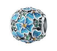Blu Openwork Fiore di Ciliegio Perlina Fascino, 925 Argento Sterling Fascino Braccialetto Accessorio, Compatibile con Braccialetto Pandora Collana