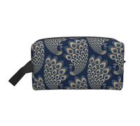 Blu Oro Art Déco Pavone Grande Organizzatore Cosmetico, Borsa da Viaggio per Trucco da Donna