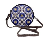 Blu Oro E Bianco Fiore Donna Rotonda Crossbody Borse In Pelle Sling Bag Borsa