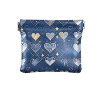 Blu Oro Romantico San Valentino Amore Donna Piccolo Portamonete in Pelle Portafoglio Fancy Pocket Borsa Trucco per Ragazze Donne Signore, Oro blu romantico amore di San Valentino, Decorazione