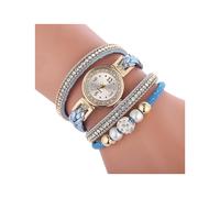 (Blu)Orologi da polso da donna al quarzo analogico con cinturino in pelle e cristalli