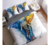Blu Parure Copripiumino Matrimoniale 3 Pezzi Animali Elefante Stampa Copripiumino in Microfibra con 1 Copripiumino 200x200 cm e 2 Federe 50x80 cm