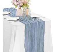 Blu Polvere 10 piedi Cheesecloth Tavolo Runner Boho Gasage Tabet Tavolo Runner Rustico Rustico per Matrimonio Baby Shower Baby Shower Festa di compleanno Boho Table Decor (1 Pacchetto Blu