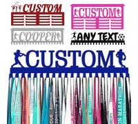 Blu Porta medaglie personalizzato con ganci per nome, espositore per premi e nastri, da parete, ginnastica, corridori, ragazzi, ragazze, bambini, regalo personalizzato per sport, espositore per