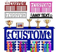 Blu Porta medaglie personalizzato con mensola per nome, espositore per premi e nastri, da parete, per ginnastica, corridori, ragazzi, ragazze, bambini, regalo sportivo, espositore per medaglie in