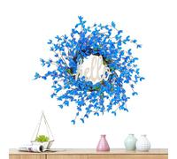 Blu primaverile - blu costiero, alone di fiori artificiali, ghirlanda frontale di fiori azzurri, durevole e resistente ai raggi UV + per ingresso patio parete casa stile stagionale