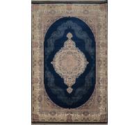 Blu Profondo Classico Area Tappeto 7x10 Con Centrale Medaglione & Floreale