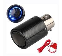 Blu,Punta di scarico in fibra di carbonio da 3" con luce LED blu, lunghezza totale 6,5 pollici Tubo universale modificato Terminale di scarico posteriore Marmitta per fumi Racing