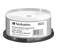 Verbatim 25 Blu Ray BD-R SL 25GB 6X Wide Inkjet Printable NO-ID Hard Coat Surface - 43738