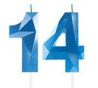 Blu Reale Candele per 14° Compleanno, Decorazioni Unisex per Ragazzi e Ragazze - Numero 14 3D Candele per Torte, Cima Candela Zaffiro Blu - Accessori per Feste di Compleanno, Matrimoni e Anniversari
