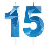 Blu Reale Candele per 15° Compleanno, Decorazioni Unisex per Ragazzi e Ragazze - Numero 15 3D Candele per Torte, Cima Candela Zaffiro Blu - Accessori per Feste di Compleanno, Matrimoni e Anniversari