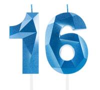 Blu Reale Candele per 16° Compleanno, Decorazioni Unisex per Ragazzi e Ragazze - Numero 16 3D Candele per Torte, Cima Candela Zaffiro Blu - Accessori per Feste di Compleanno, Matrimoni e Anniversari