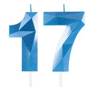 Blu Reale Candele per 17° Compleanno, Decorazioni Unisex per Ragazzi e Ragazze - Numero 17 3D Candele per Torte, Cima Candela Zaffiro Blu - Accessori per Feste di Compleanno, Matrimoni e Anniversari