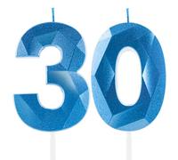 Blu Reale Candele per 30° Compleanno, Decorazioni Unisex per Donna e Uomo - Numero 30 3D Candele per Torte, Cima Candela Zaffiro Blu - Accessori per Feste di Compleanno, Matrimoni e Anniversari