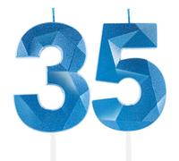 Blu Reale Candele per 35° Compleanno, Decorazioni Unisex per Donna e Uomo - Numero 35 3D Candele per Torte, Cima Candela Zaffiro Blu - Accessori per Feste di Compleanno, Matrimoni e Anniversari