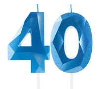 Blu Reale Candele per 40° Compleanno, Decorazioni Unisex per Donna e Uomo - Numero 40 3D Candele per Torte, Cima Candela Zaffiro Blu - Accessori per Feste di Compleanno, Matrimoni e Anniversari