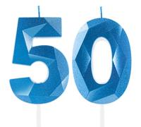 Blu Reale Candele per 50° Compleanno, Decorazioni Unisex per Donna e Uomo - Numero 50 3D Candele per Torte, Cima Candela Zaffiro Blu - Accessori per Feste di Compleanno, Matrimoni e Anniversari
