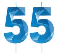Blu Reale Candele per 55° Compleanno, Decorazioni Unisex per Donna e Uomo - Numero 55 3D Candele per Torte, Cima Candela Zaffiro Blu - Accessori per Feste di Compleanno, Matrimoni e Anniversari