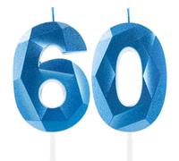 Blu Reale Candele per 60° Compleanno, Decorazioni Unisex per Donna e Uomo - Numero 60 3D Candele per Torte, Cima Candela Zaffiro Blu - Accessori per Feste di Compleanno, Matrimoni e Anniversari
