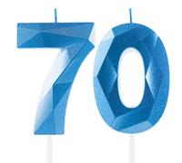 Blu Reale Candele per 70° Compleanno, Decorazioni Unisex per Donna e Uomo - Numero 70 3D Candele per Torte, Cima Candela Zaffiro Blu - Accessori per Feste di Compleanno, Matrimoni e Anniversari