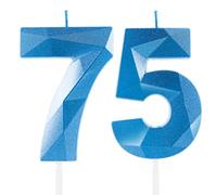 Blu Reale Candele per 75° Compleanno, Decorazioni Unisex per Donna e Uomo - Numero 75 3D Candele per Torte, Cima Candela Zaffiro Blu - Accessori per Feste di Compleanno, Matrimoni e Anniversari