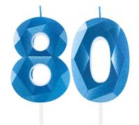 Blu Reale Candele per 80° Compleanno, Decorazioni Unisex per Donna e Uomo - Numero 80 3D Candele per Torte, Cima Candela Zaffiro Blu - Accessori per Feste di Compleanno, Matrimoni e Anniversari