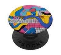 Blu Retro 80s 90s Grid Flow Line Modello Astratto PopSockets PopGrip Adesivo