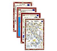 BLU RITMO Set Canovacci Cucina, Strofinacci Cucina Cotone Realizzati in Italia, Panni Assorbenti Multiuso Colorati. Panno Grande 55 x 85 cm (Cibi - 4 pezzi)